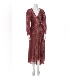 Tanya Taylor Shimmering Burgundy Long Sleeve Dress
